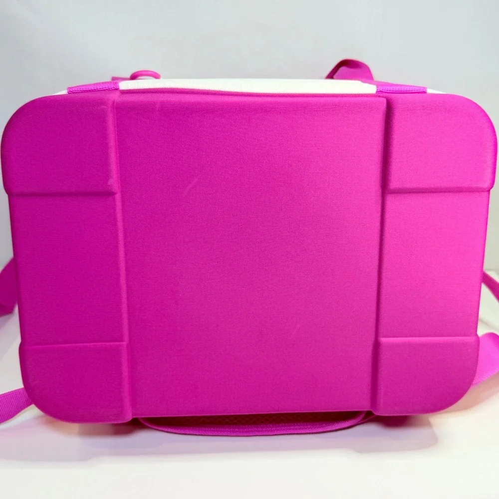 Pink and White Insulated Soft Cooler Bag with Cup Holders and Shoulder Strap